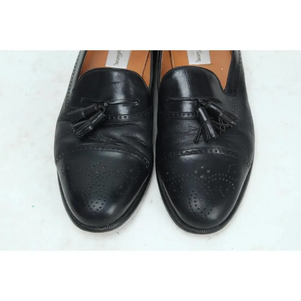 Mezlan Havana Black Leather Wingtip Tassel Loafers Men's US 10